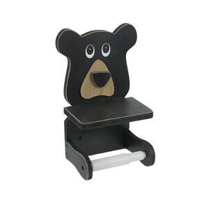 Whimsical Hand Painted Black Bear Wooden Toilet Paper Roll Holder